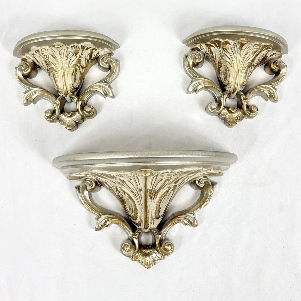 Vtg Wall Pockets Planters & Shelf Hollywood Regency 3 Pieces Home Interior 2802